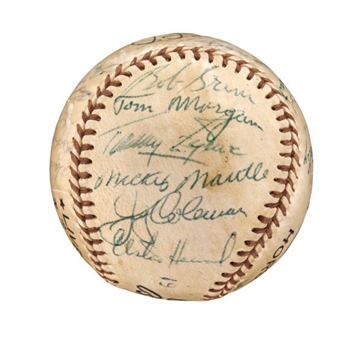 1955 New York Yankees AL Champions Team Signed Baseball with Mickey Mantle, Yogi Berra, Phil Rizzuto and Whitey Ford